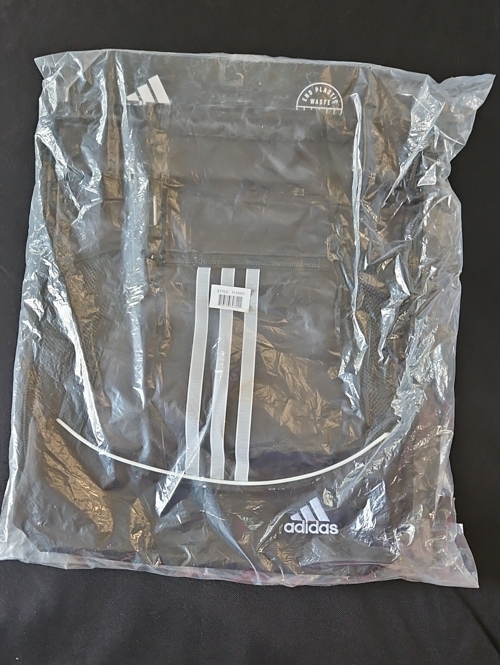 Adidas Black Drawstring Backpack with White Stripes